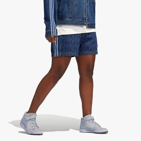 Adidas Women's Ivy Park Dark Blue Ivy Monogram Denim Shorts H61702 - Picture 3 of 7